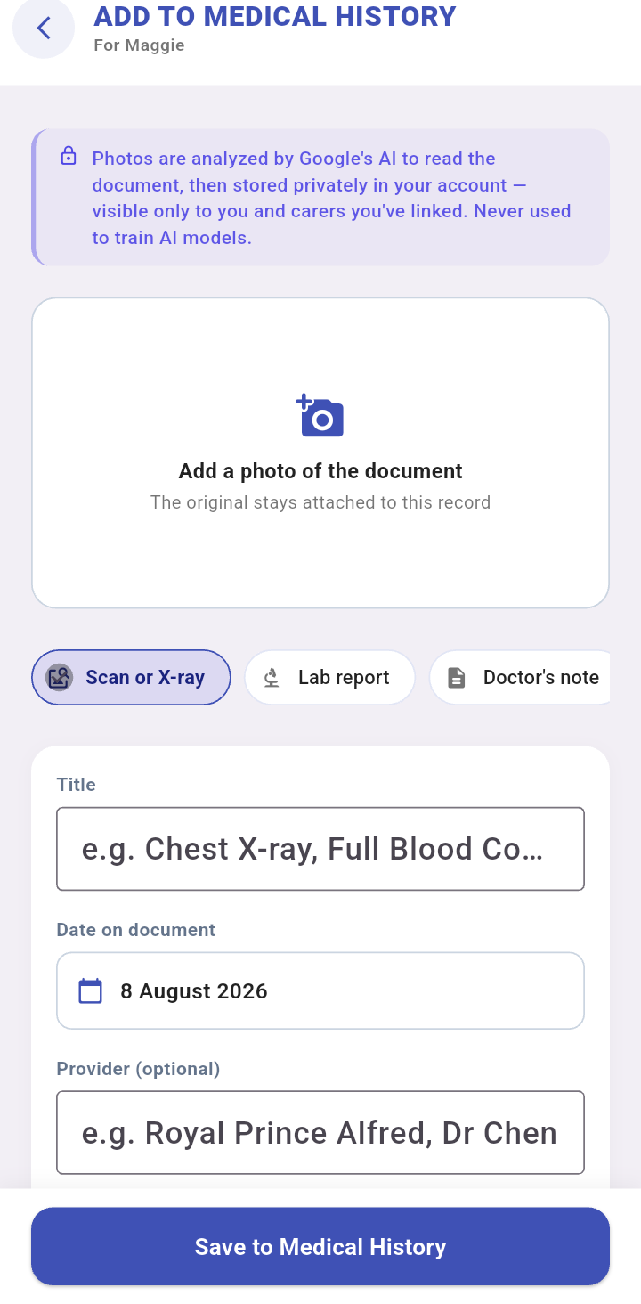 Add a photo of a medical document
