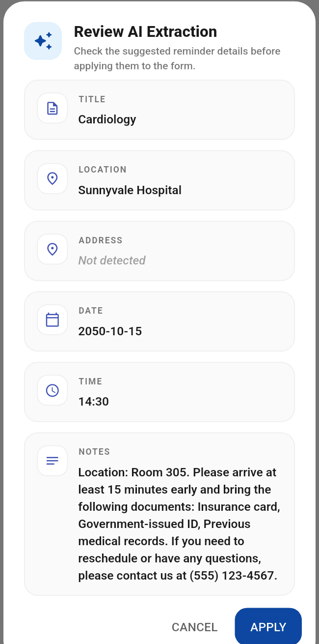 AI reads the appointment details