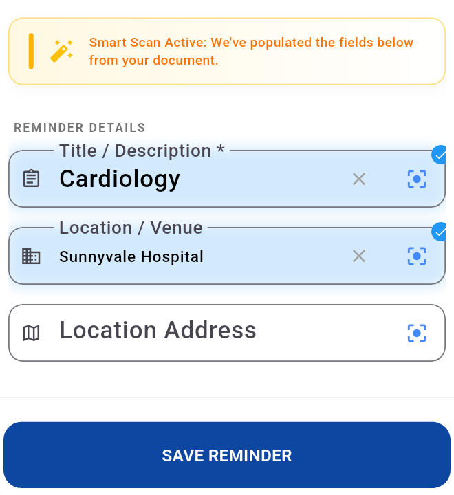 Reminder pre-filled and ready to save